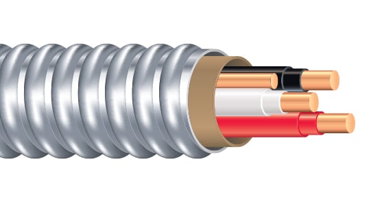 Câble AC90-BX industriel avec armure en aluminium pour installations électriques en milieux secs.