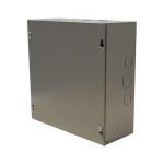 Boîtier de jonction électrique en acier avec couvercle vissé gris.