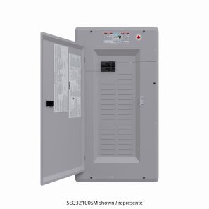 Panneau électrique Siemens 100 A avec disjoncteur principal 24/48 circuits et porte pour installation résidentielle.