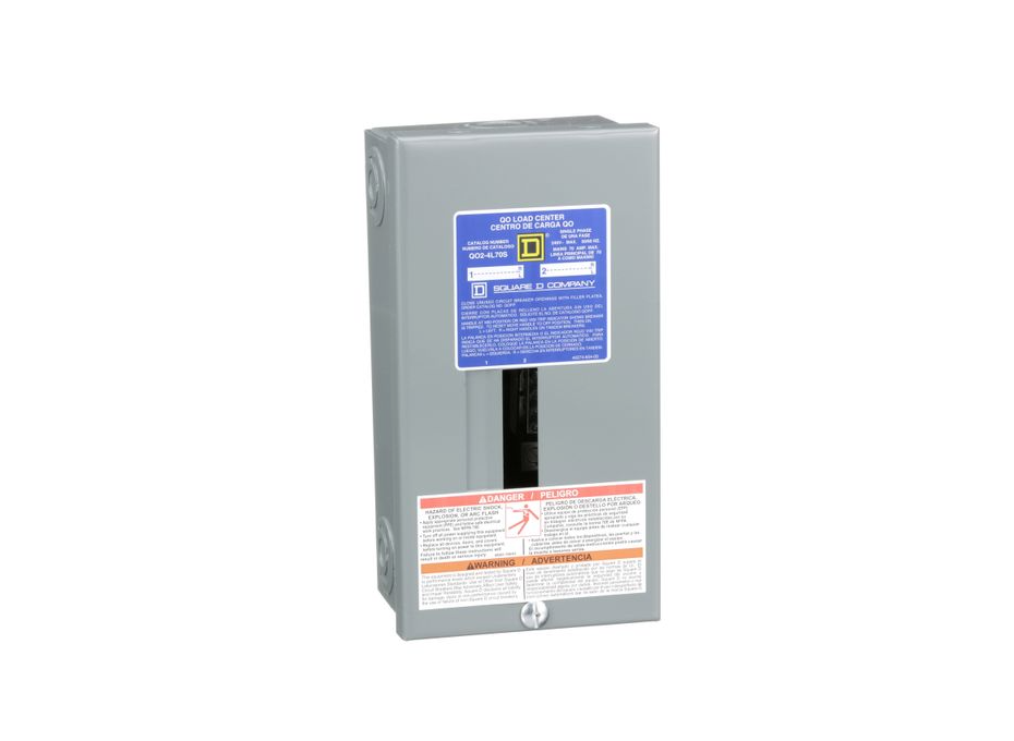 Centre de charge Square D QO2L70S 70 A 120/240 V monophasé avec 2 espaces et cosses principales fixes.