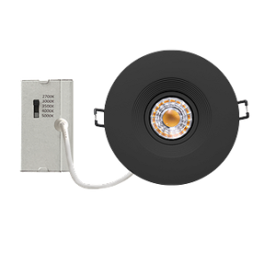 Encastré LED dirigeable 4 po 8W 5CCT dimmable noir pour plafond résidentiel ou commercial.