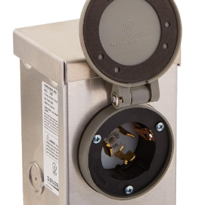 Boîte d’entrée génératrice 50A 125/250V NEMA CS6365 avec boîtier en aluminium et couvercle étanche.