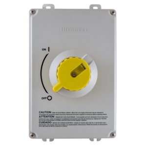 Disconnect moteur Hubbell 60A 600V Type 4X non fusionné pour contrôle de circuits industriels triphasés.