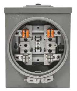 Socket de compteur électrique 100 A S1-N type 3R pour entrée aérienne avec boîtier extérieur et connecteurs cuivre.