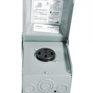 Prise de courant temporaire Midwest Electric U054 50 A, montage en surface, boîtier NEMA 3R pour chantiers résidentiels et de construction.