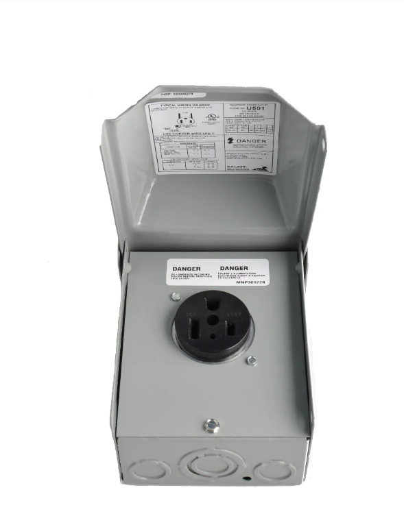 Prise MIDWEST 50A 250V NEMA 3R 6-50R en boîtier extérieur pour installation en surface 240 V.