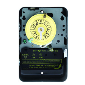 Minuterie mécanique 24 heures 120V 40A SPST pour contrôle d’éclairage.