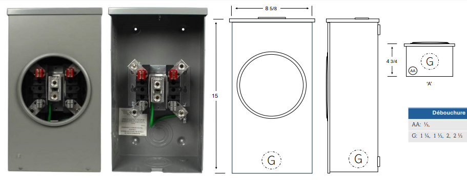 Socle de compteur Série EK 200A 600V Hydel – Image 2