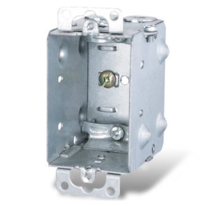 Boîte groupable avec oreilles 3 x 2 x 2 1/2 en acier galvanisé pour installation électrique.