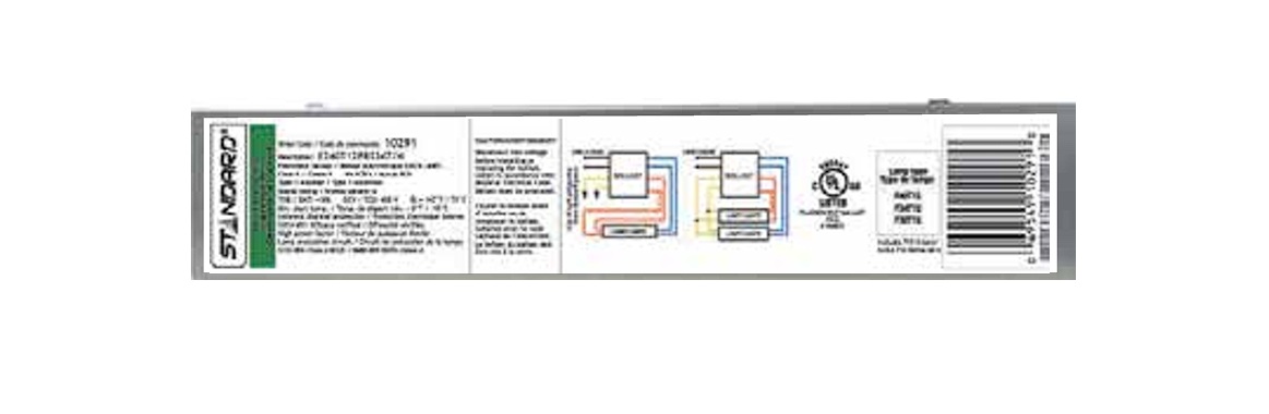 Ballast fluorescent électronique T12 1-2 lampes 347V démarrage rapide programmé.