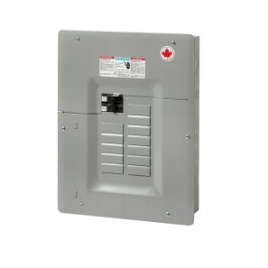 Panneau électrique Siemens 100 A avec disjoncteur principal et 12/24 circuits pour installation résidentielle.