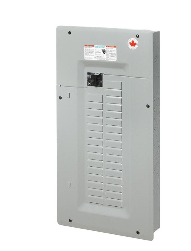 Panneau électrique Siemens 125 A avec disjoncteur principal et capacité 24/48 circuits pour installation résidentielle.