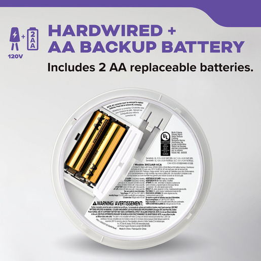 Détecteur de fumée et monoxyde de carbone 120V avec batterie de secours AA Kidde – Image 4