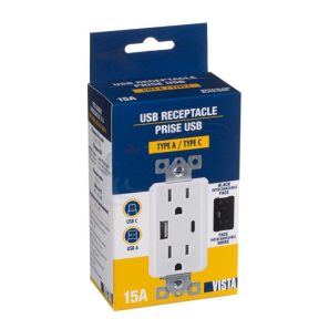 Alternative view of PRISE DOUBLE 15A-USB-A/USB-C-BLANC