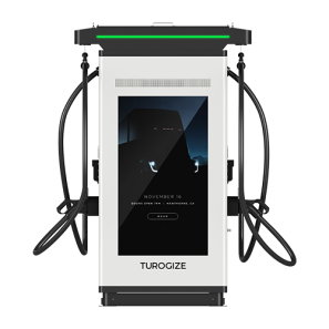 Borne de recharge 240 kW Niveau 3 TuroGize avec double connecteur CCS1 pour recharge rapide commerciale.