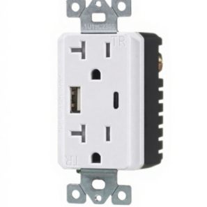 Prise Double 20A usb/usb-c Blanc