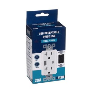 Alternative view of Prise Double 20A usb/usb-c Blanc